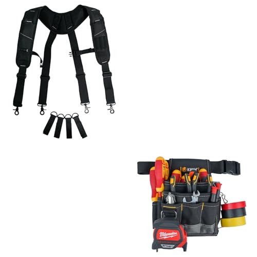 KUNN Tool Belt Suspenders Padded & Electrician Tool Pouch