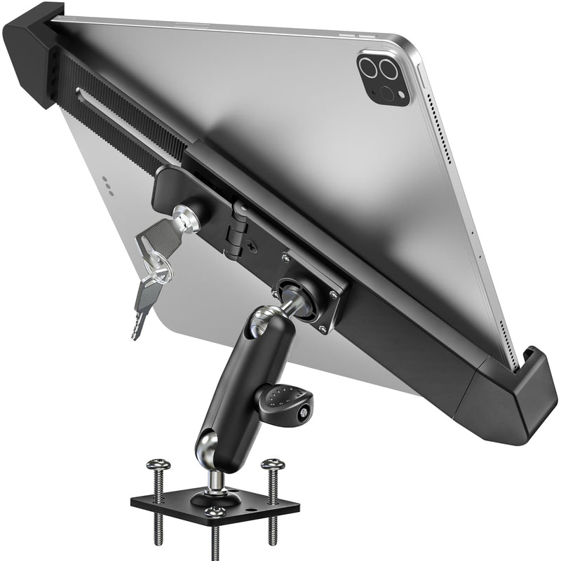 woleyi Anti Theft Heavy Duty Drill Base Tablet Holder Car Mount Dashboard for Truck/Vehicle with Security Lock and Key, Compatible with iPad Pro/Air/Mini, Galaxy Tabs, More 7-11" Tablets