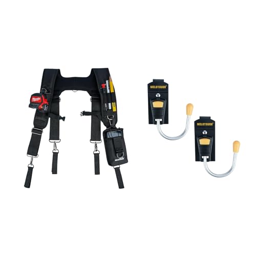 MELOTOUGH Tool Belt Suspenders Construction Bag Suspenders Padded Work belt Suspenders,Tool Belt Hook Tool Holster Cordless Drill Holster with Metal Clip (Yellow 2pcs)