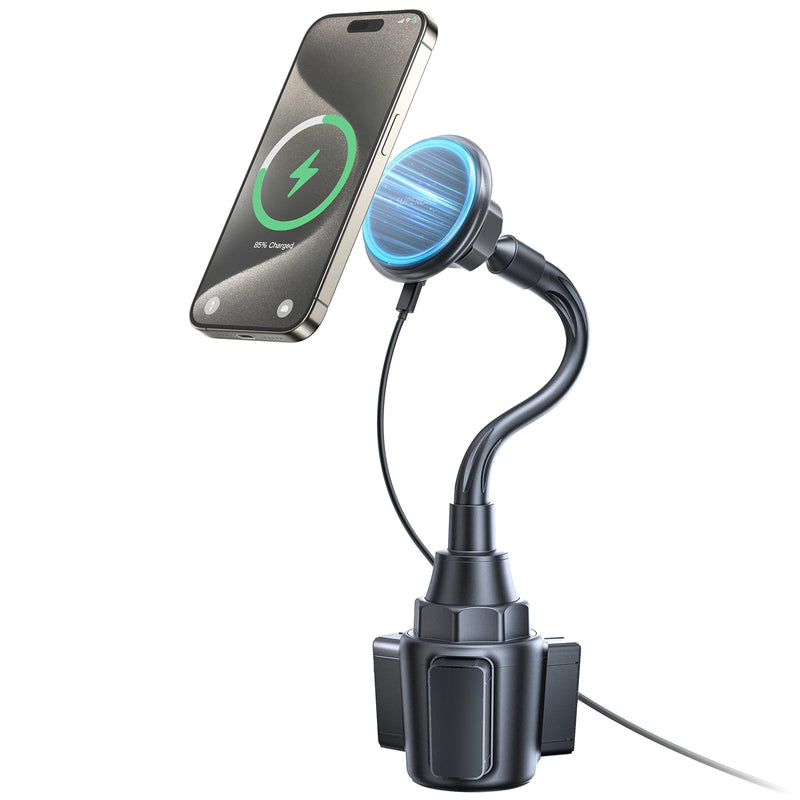 SUPERONE 2025 Upgraded for MagSafe Cup Holder Charger, MagSafe Car Mount Charger 15W Fast Charging with Adjustable Gooseneck for iPhone 17 16 15 14 13 12 Pro Max Plus Mini MagSafe Case 15W Charger Cup Holder