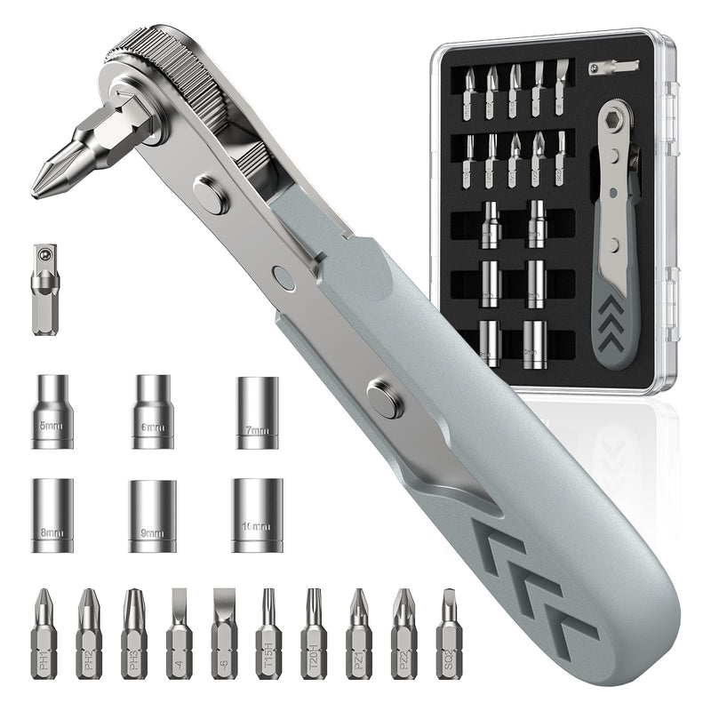 AXTH 17in1 Right Angle Ratcheting Screwdriver Set, [Bearing Steel] 36-Tooth Mini Ratchet Wrench, Men Gifts, Low Profile Ratchet Screwdriver, Magnetic Offset Screwdriver Repair Tool