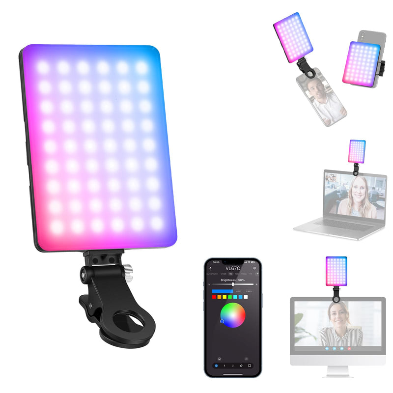 NEEWER VL67C RGB Selfie Light with APP Control, 94 LED CRI97 2000mAh Rechargeable, Cold Shoe Mount as Camera Light, Portable Front & Back Phone Clip for TikTok, Video Conference Light for Laptop