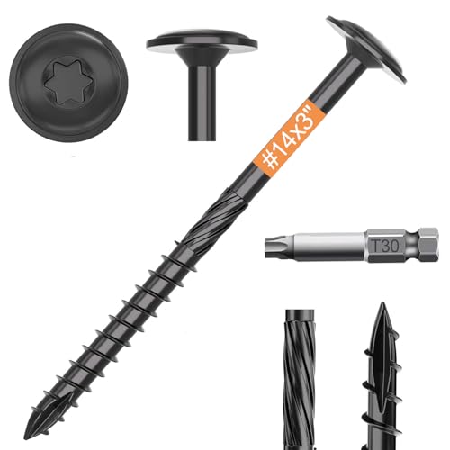 #14×3 Inch 100pcs T30 Star Drive Outdoor Wood Deck Construction Timber Lag Fence Screws,Rust Resistant Black Ceramic Coating, Torx Bit Included #14×3" 100
