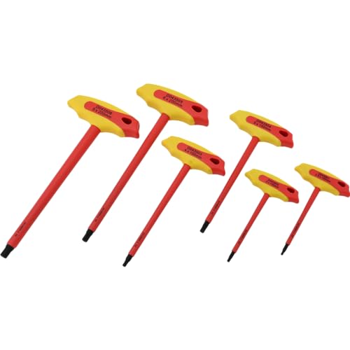 Dynamic Tools 6 Pc Insulated Metric T-Handle Hex Key Set, Insulated Tools For Electrical Work, Hex Keys Individually Certified to 1,000V, Red, Yellow