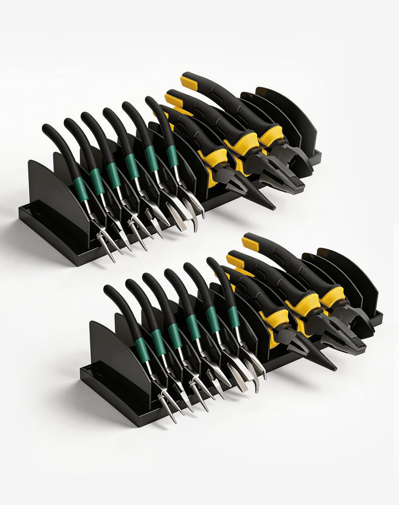 Reniteco 2-Pack Plier Organizer Rack, Pliers Holder with Non-Slip Rubber Base and Adjustable Dividers, 22-Slot Tool Box Organizer, Cutter Organizers, Tool Drawer Organizer(Pliers Not Included) 2 Black