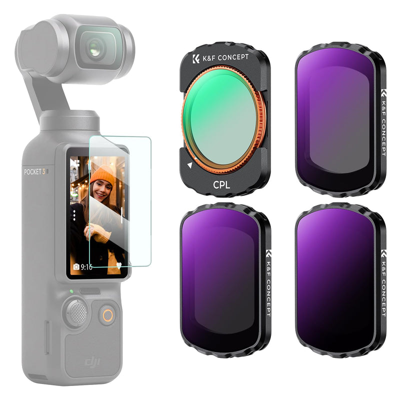 K&F Concept Magnetic 4 Pack ND & CPL Filter Kit Compatible with DJI OSMO Pocket 3, CPL ND16 ND64 ND256 Polarizing Neutral Density Filters, Multi-Coated/HD Optical Glass/Gimbal Compatible