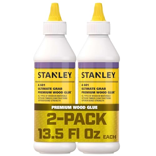 Stanley A 601 PVA Wood Glue - 2x13.5oz. - Water Resistant Adhesive for D3 Bond Strength on Hard and Soft Woods - Ideal for Bookbinding, Crafts, and Woodworking Projects, 2 Pack