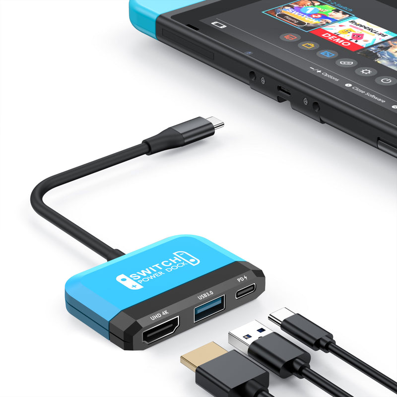 Switch Dock for Nintendo Switch/OLED Switch,3-in-1 Portable TV Dock with 4K HDMI USB 3.0 Port USB C PD 100W Charging,Travel Docking Station Replacement for Switch Blue