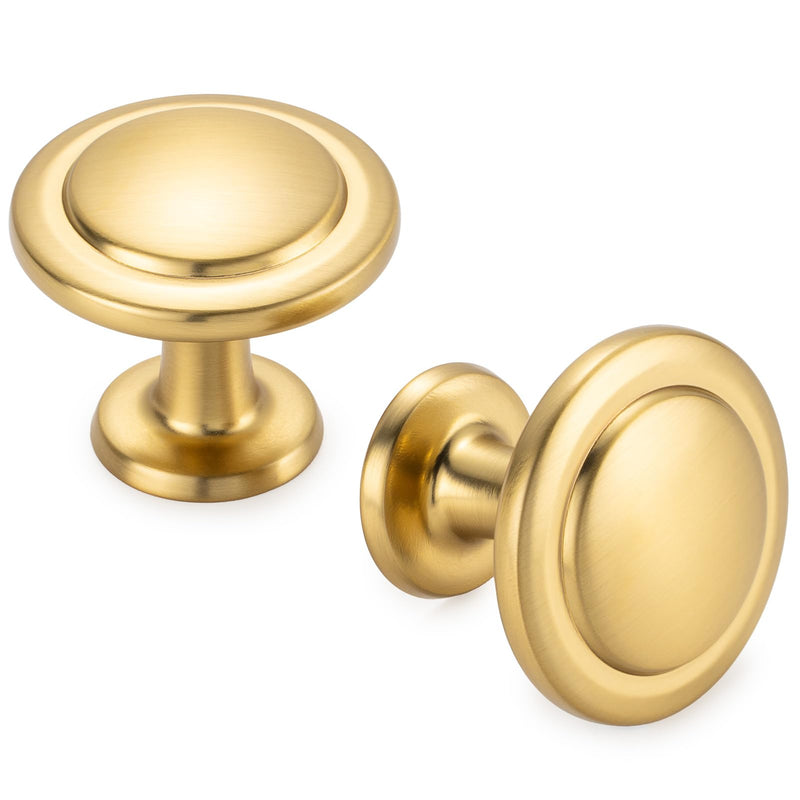 KOOFIZO Round Cabinet Knobs Brushed Gold Cabinet Pulls, Dia. 1-1/4 Inch, 10 Pack Gold Drawer Knobs for Kitchen Cabinets 1960 Drawers Dresser Cupboard Bedroom Bathroom Knob 1 - 10Pcs