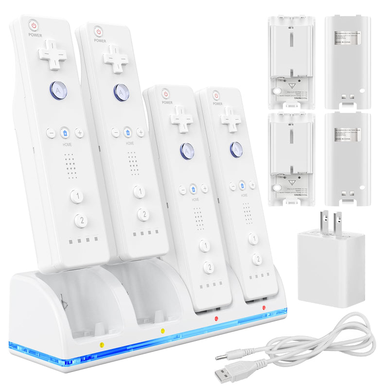 Remote Controller Charger Station for Wii/Wii U with 4 Pack 2800mAh Rechargeable Battery Pack, Controller Charging Dock Station for Wii Controller, Remotes are not Included 7.3*2 inches