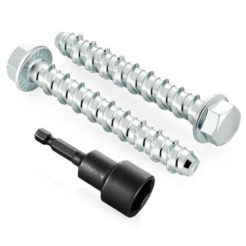 3/8" x 2-1/2" Concrete Screws, Zinc Plated Large Diameter Concrete Screw for Anchoring to Masonry, Concrete, Brick or Block, 25 PCS (Including One Socket Wrench) 3/8" x 2-1/2"