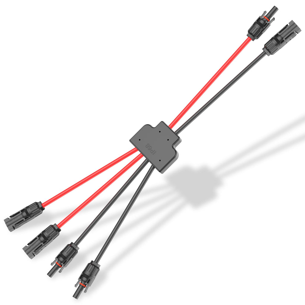 Solar Connectors Cable for 2 Solar Panels, Parallel 10AWG Solar Panel Connectors Y Branch Adapter Tool-Free (FMM/MFF) For 2 Solar Panels 1.6FT (FMM/MFF)