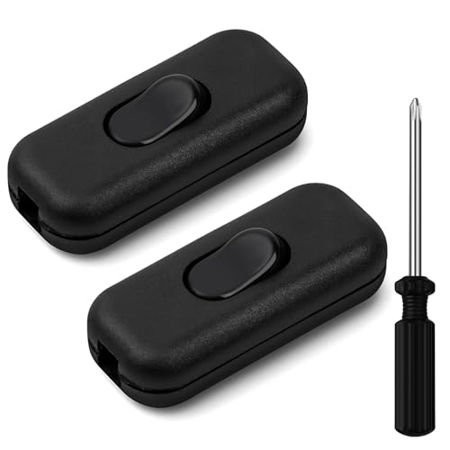 AXFEE Inline Switch, Pack of 2, Intermediate Switch, Cord Switch, Black | 250 V 6 A cable switch rocker switch, 2-wire and 3-core cables, cord switch for lamp small devices