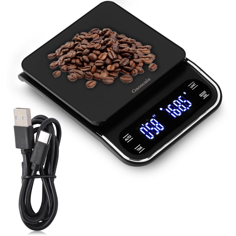 Coffee Scale With Timer - Digital Espresso Scale Rechargeable, Back-Lit LCD Display, 4 Units, 3kg/0.1g High Precision