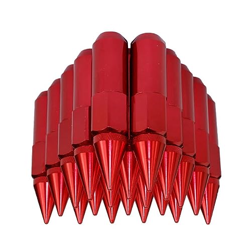 Extended Tuner Aluminum Wheels Rims Lug Nuts, M12X1.5 Extended Tuner Aluminum 90mm/3.54in Wheels Rims Lug Nuts with Spike, Red