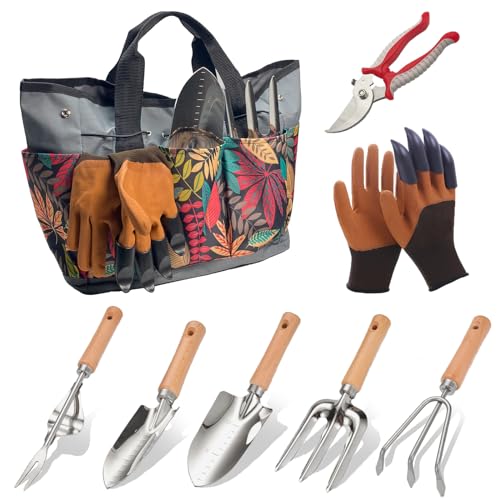 Gardening Tool Set of 8 PCS Stainless Steel Garden Tool Set with Garden Tool Bag Gardening Hand Tools,Ideal Gardening Gifts for Men and Women Flower set