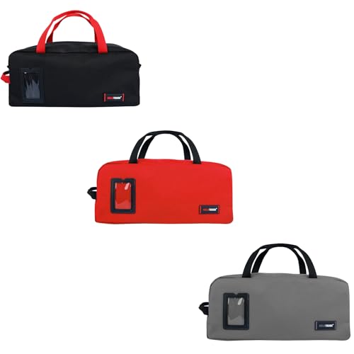 MELOTOUGH 16 Inch Tool Bag Canvas Tool Tote Bags with Zipper Heavy Duty Portable Tool Bag Organizer for Electrician,Plumbing,Technician,HVAC (Black&Red&Grey)