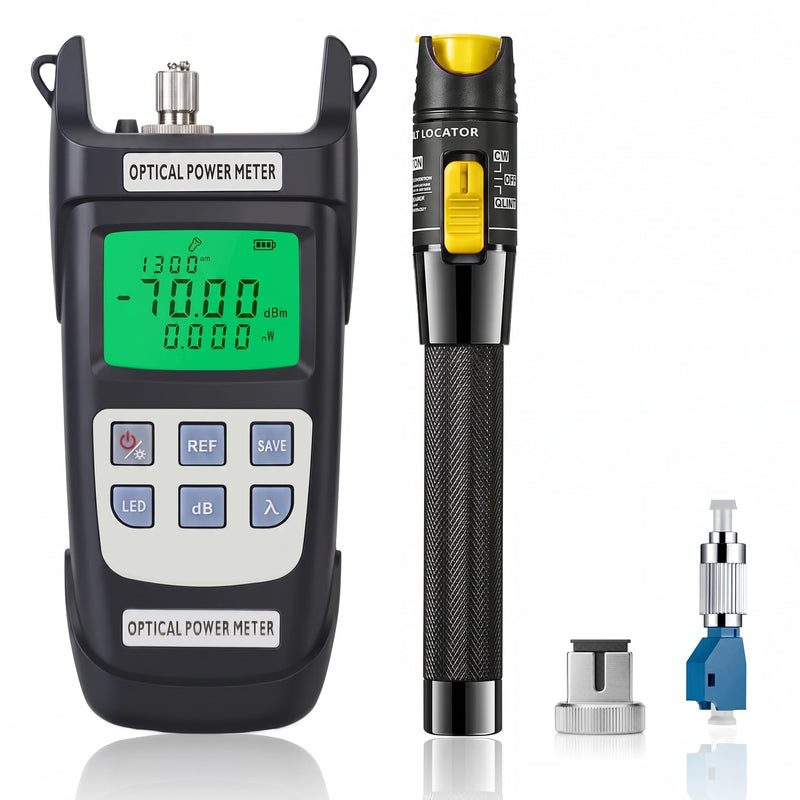 FTTH Fiber Optic Tool Kit | VFL Fiber Power Meter | 70~+10dBm | 50MW Fiber Optic Visual Fault Locator | VFL Fiber Optic Test Pen (Yellow+Grey)