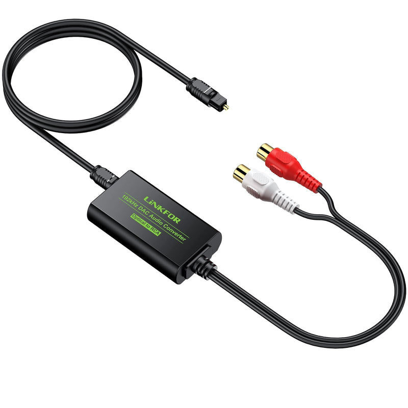 LiNKFOR 192kHz DAC Converter Digital to Analog Converter Digital Optical SPDIF Toslink to Analog Stereo Audio RCA L/R Audio Adapter with Optical Cable for HDTV Blu Ray DVD Amps (RCA Female) RCA Female