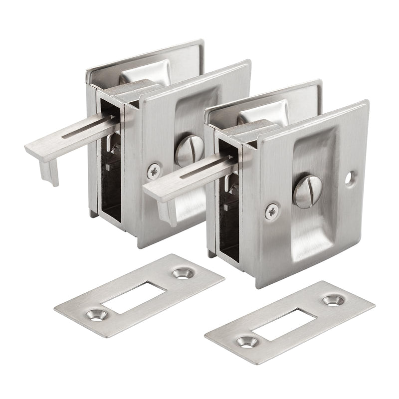 HOME MASTER HARDWARE Privacy Pocket Door Lock Hardware with Pull Replace Old Sliding Door Locks/Solid Brass Pocket Door Privacy Lock 2-3/4”x2-1/2”, for 1-3/8” Thickness Door, Brushed Nickel -2 Pack 2-3/4”x2-1/2” Brushed Nickel--2PACK