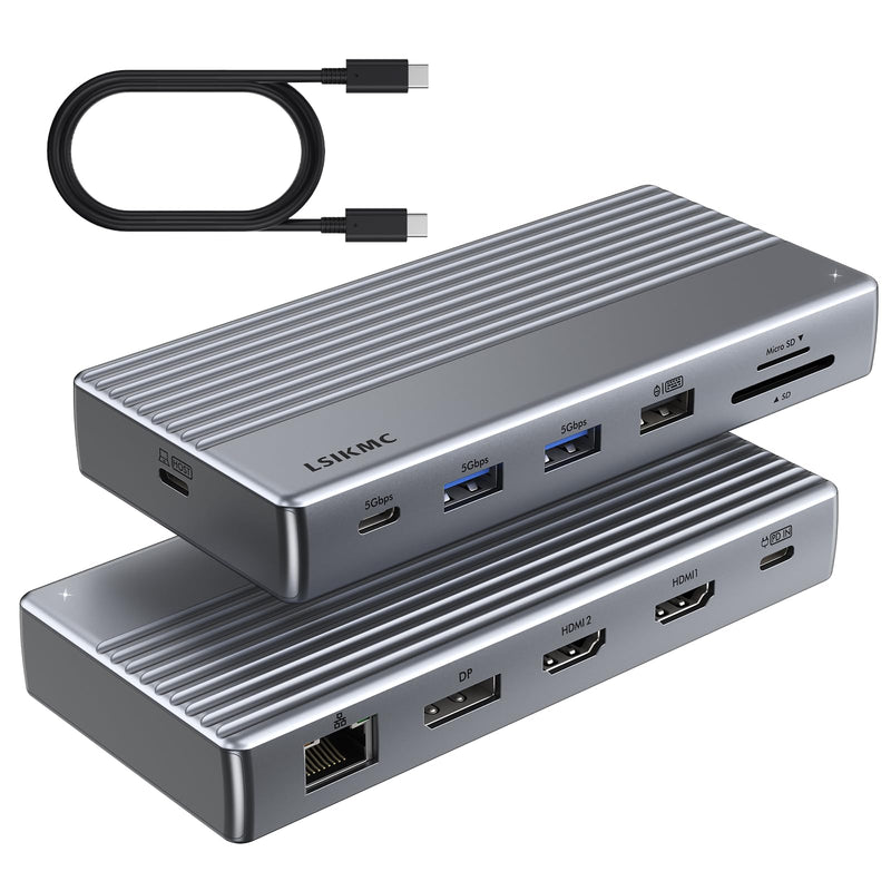Laptop Docking Station,USB C Dock(11-in-1)with Support 4K Triple Displays,4K Dual HDMI,Single 8K DP,100W PD,4USB,Ethernet,SD Card Reader,Dual Monitor Laptop Dock Compatible with MacBook Dell/HP/Lenovo 2HDMI(4K)&DP(8k)