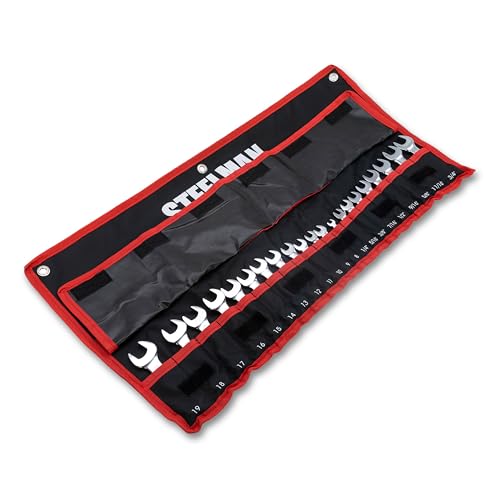 Steelman 21-Piece Stubby Combination Wrench Set with Storage Roll, Metric & SAE, 12-Point, 1/4-3/4" and 8-19mm (82576) Stubby SAE & MM