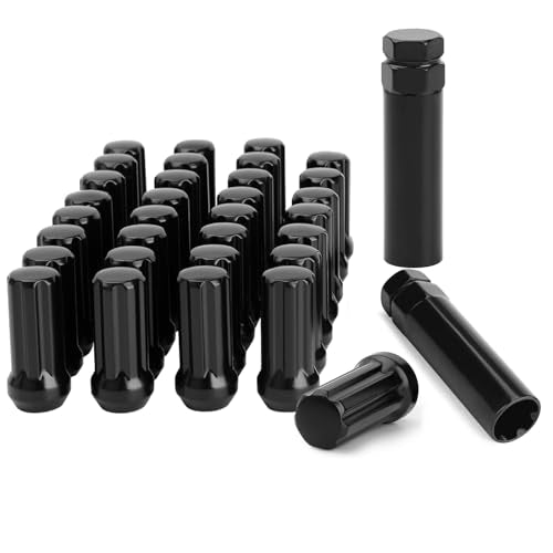 9/16-18 Black Spline Lug Nuts, 32pcs 9/16 x18 Aftermarket Wheel 2 inch Closed End Lug Nuts with 2 Socket Keys for 2005-2011 Dakota, 2002-2010 1500, 1994-2011 2500, 1994-2011 3500