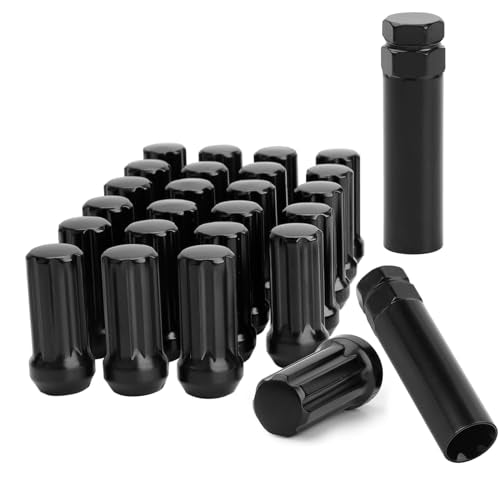 M14x1.5 Lug Nuts Spline Black 24 Pack 14x1.5 Aftermarket Wheel Lugnut,2" Tall Large Acorn Seat with 2 Socket Key for Avalanche Silverado Tahoe Avalanche Yukon Cadillac SAAB