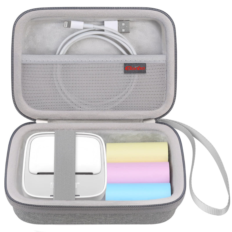 Elonbo Carrying Case for iDPRT Mini Printer, Label Maker Machine Travel Bag, Portable Sticker Thermal Label Printer Storage Holder, Mesh Pocket Fits Printer Paper Label Tape, Grey