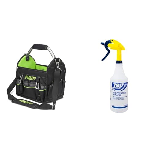AWP 12 Inch Pro Tool Tote with Rotating Handle for Easy Tool Access, Water-Resistant Construction & Zep Professional Sprayer Bottle 32 ounces - Up to 30 Foot Spray, Adjustable Nozzle