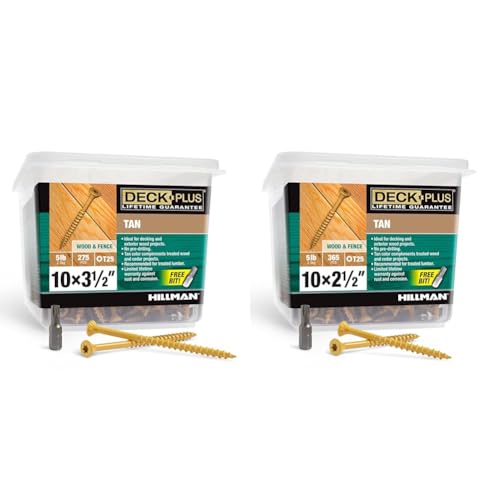 Deck Plus 48422 Wood Screws #10 x 3-1/2", Tan, 5lb Box & Wood Screws, Tan Exterior Screws, #10-2.5”, 5lb Box, 48416