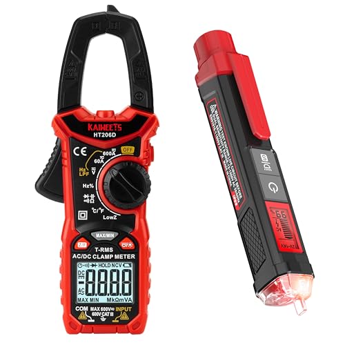 KAIWEETS HT206D Digital Clamp Meter T-RMS 6000 Counts, HT100s Voltage Tester/Non-Contact Voltage Tester with Signal Percentage