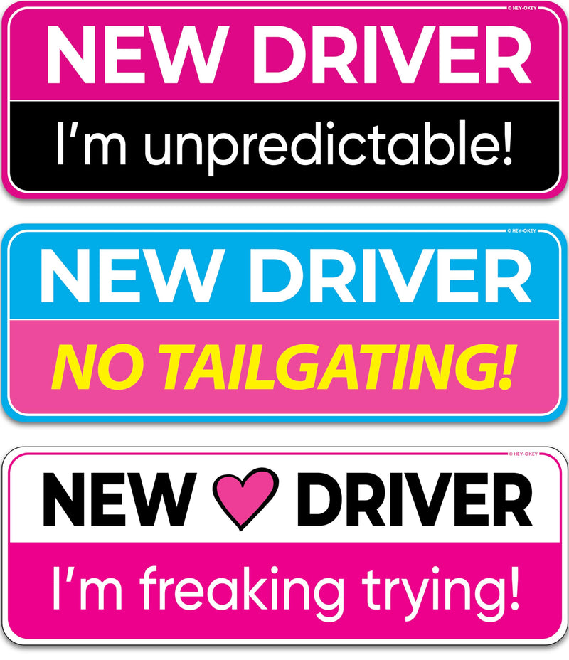 New Driver Magnet for Car - Funny Pink 3-Pack Girly Please Be Patient Reflective Magnetic Bumper Sticker Set - Removable Novice Rookie Safety Attention Sign - Weather-Resistant - 10 x 3.5 in Driver Fem #1