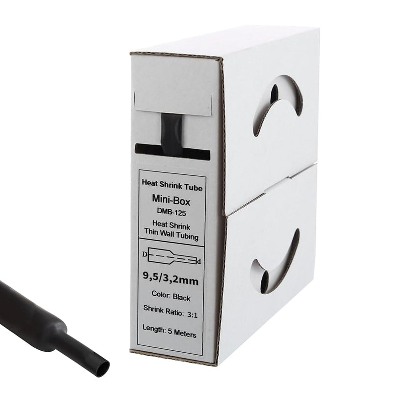 Offgridtec 5 m Heat Shrink Tube with Adhesive 9 mm > 3 mm, 3:1 Shrink Rate, Dual Wall, Halogen-Free, Flame Retardant, Waterproof Cable Insulation, Easy to Cut, Includes Dispenser Box, Black 5m 9mm>3mm