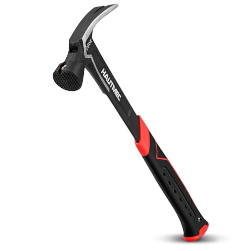 HAUTMEC 20 oz. One Piece Forged Framing Hammer With Straight Rip Claw Hammer, Milled Face, Shock-Absorbing Grip, with Magnetic Nail Holder, HT0371-HM 20oz Claw Hammer