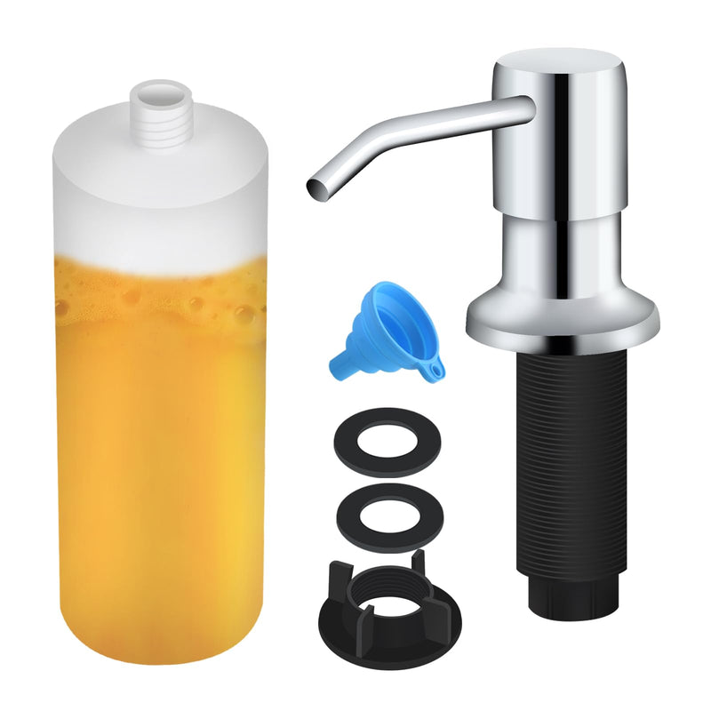 Soap Dispenser for Kitchen Sink, Built in Sink Soap Dispenser Lotion Dispenser with 17 OZ Bottle, Refill from The Top Bar Sink Soap Dispenser, Chrome Chrome 01 Comes with 17 OZ Bottle