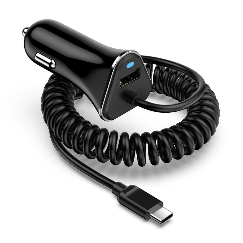 USB C Fast Samsung Car Charger with 3ft Type C Coiled Cable for Samsung Galaxy A55 A15 A35 A54 S24 S23 Ultra S22 S21 FE S20 S10 A14 A13 A53,3.4A Android Car Phone Charger Adapter for iPhone 15 Pro Max