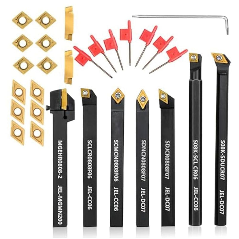 Rotary Tool 5/16 8mm Shank 7pcs Rotary Tool Holder for Turning, Tapping with 14 Pieces Carbide