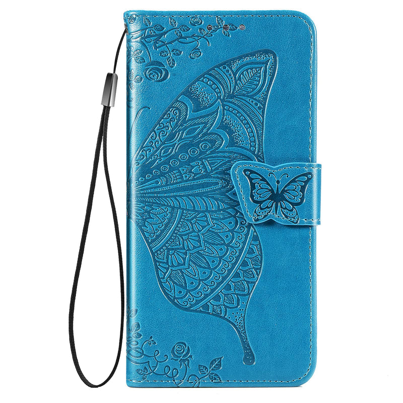 for Samsung Galaxy A15 Wallet Case, [Butterfly & Flower Embossed] Premium Leather Case Cover with Card Slots Kickstand Flip Case for Samsung Galaxy A15 (Blue) Blue