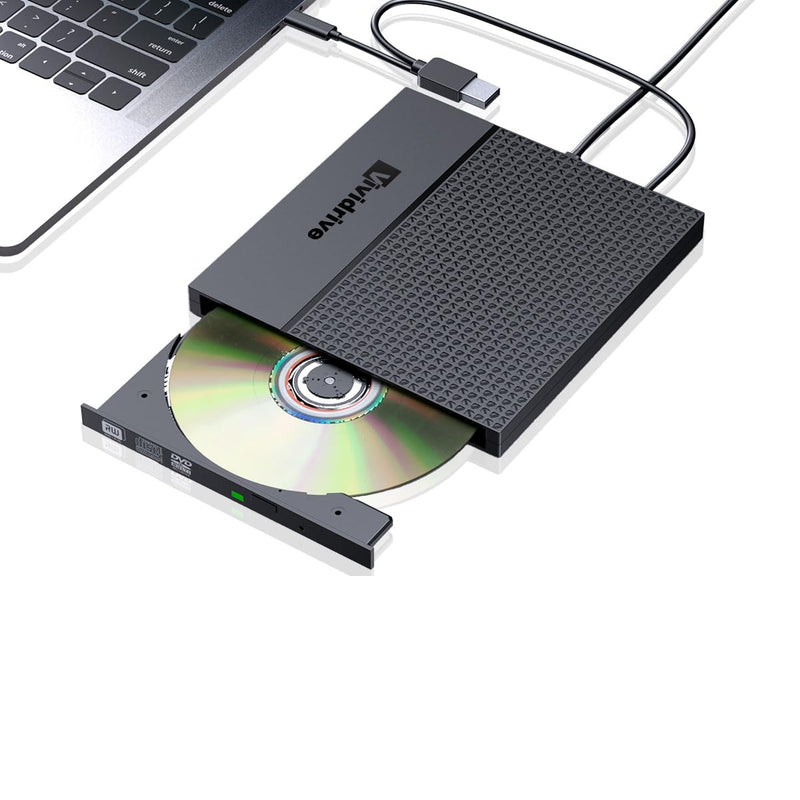 External CD/DVD Drive for Laptop,Vividrive USB 3.0 Type-C USB Portable Player for Laptop CD DVD +/-RW Disk Drive CD ROM Burner Writer CD/DVD Burner Reader Compatible with Desktop Windows Linux Apple