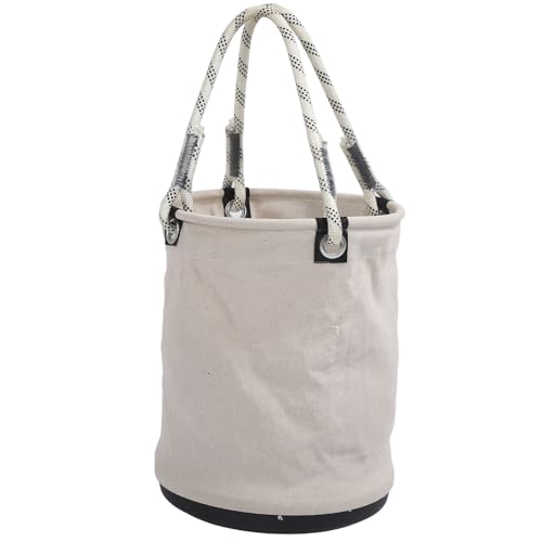 Pyhodi Canvas Bucket, 40x30 cm Heavy Duty 30KG Load Capacity Wide Opening Straight Wall Tool Bucket, Foldable Construction Tool Storage All Purpose Tool Bucket for Maintenance Work, White