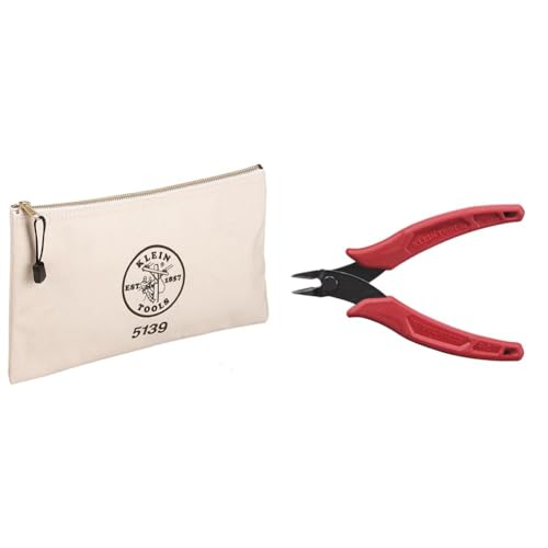 Klein Tools 5139 Zipper Bag, Canvas Tool Pouch 12.5 x 7 x 4.25-Inch with Heavy Duty Brass Zipper Close, Natural Zipper Bag + D275-5 Pliers