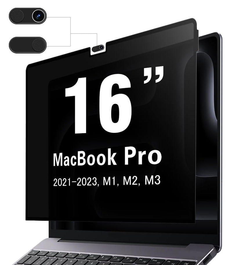 PYS NanoCling Privacy Screen for MacBook Pro 16 Inch(2021-2023, M1, M2, M3, Pro, Max) - Reusable & Removable, 2Pcs Camera Cover Slide, Matte Finish, Case Friendly MacBook Pro 16 Inch (2021-2023, M1 M2 M3 Pro Max)