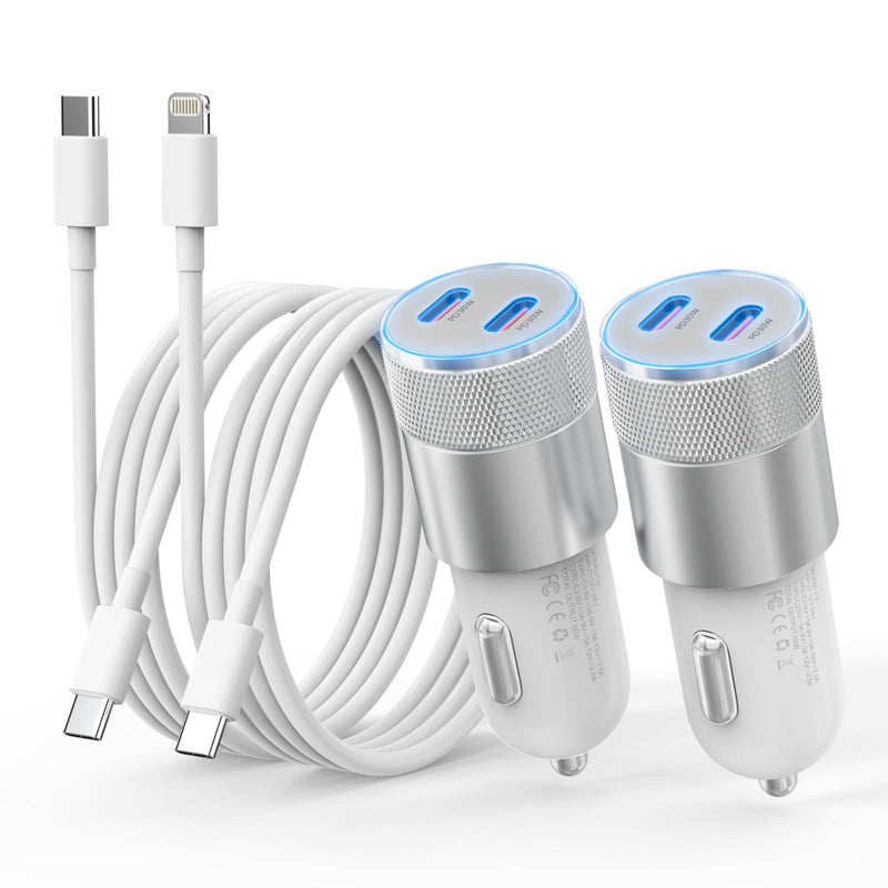 iPhone Car Charger Fast Charging [Apple MFi Certified], 60W Dual USB-C Power Cigarette Lighter Car Charger+Type-C Cable&Lightning Cable for iPhone 15 14 13 12 11 Pro Plus XS XR iPad, Samsung and more