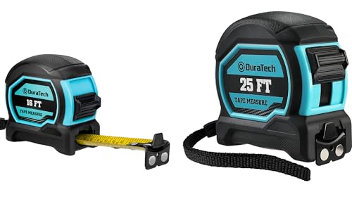 DURATECH Magnetic Tape Measure 25FT&16FT with Fractions 1/8, Retractable Measuring Tape, Easy to Read Both Side Measurement Tape, Magnetic Hook and Shock Absorbent Case