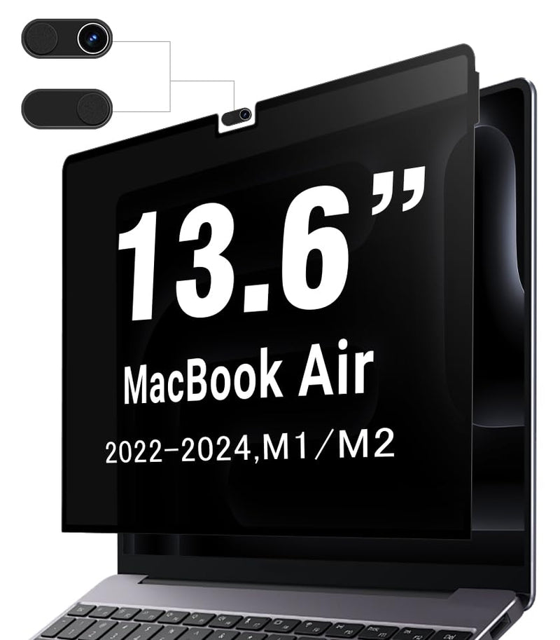 PYS NanoCling Privacy Screen for MacBook Air 13.6 Inch(2022-2024, M2, M3) - Reusable & Removable, 2Pcs Camera Cover Slide, Matte Finish, Case Friendly MacBook Air 13.6 Inch (2022-2024, M2, M3)