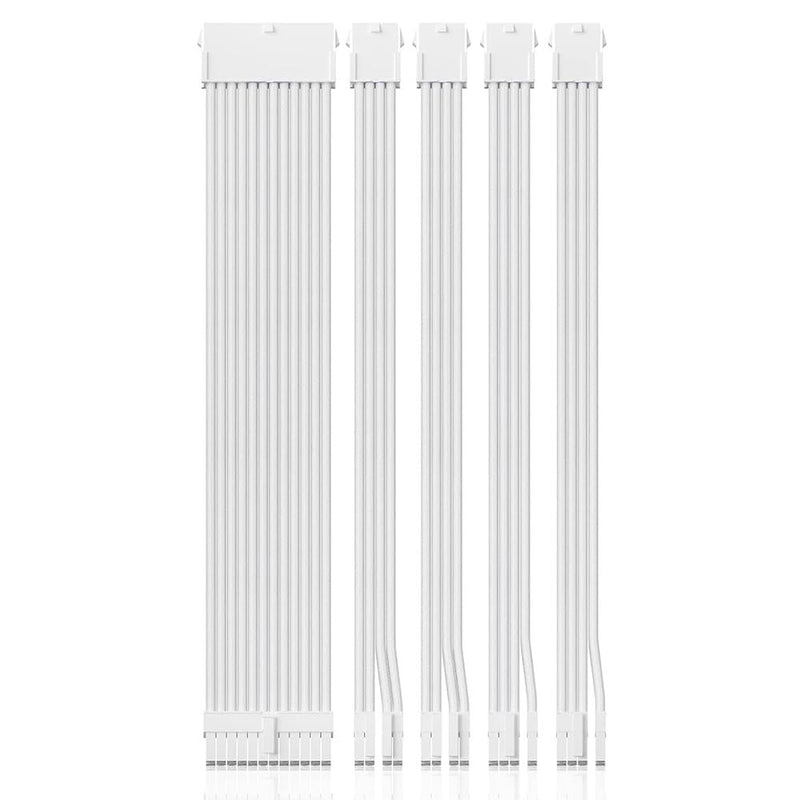 PSU Cable Extension Kit 30CM Length with Cable Combs 1x24Pin/2x8Pin(4+4) EPS/2x8Pin(6P+2P) PCI-E/PC Sleeved Cable for ATX Power Supply (White) White