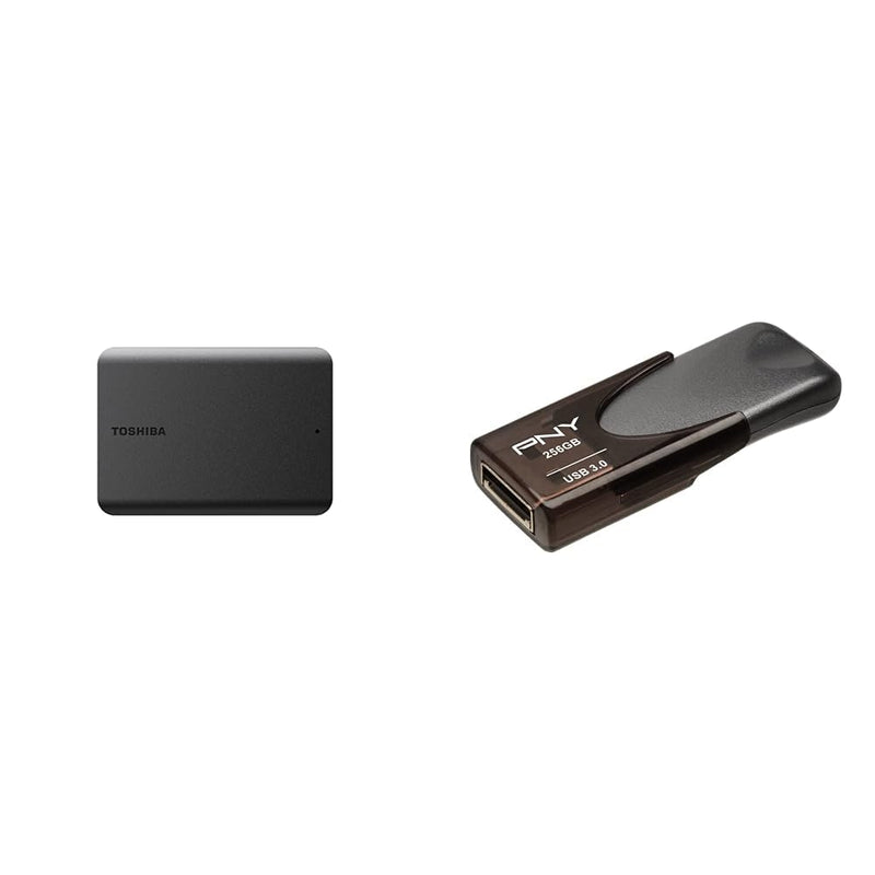 Toshiba Canvio Basics 1TB Portable External Hard Drive USB 3.0, Black - HDTB510XK3AA & PNY 256GB Turbo Attache 4 USB 3.0 Flash Drive