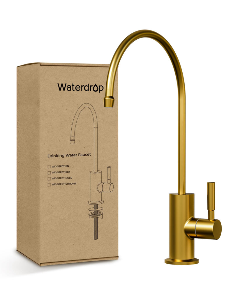 Waterdrop G2FCT-Gold Drinking Water Faucet, Reverse Osmosis Faucet, Water Filter Faucet for Kitchen Bar Sink, Single Handle, Easy to Install, Lead-Free, Stainless Steel, Brushed Gold