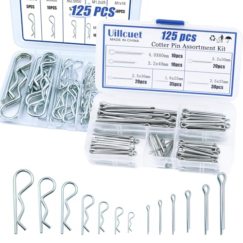 13 Sizes Hairpin Cotter Pins & R Clips Cotter Pins Assortment Kit, 250PCS Stainless Steel Cotter Pins Set, Split Pin Fastener Clips for Car Mechanics, Lawn Mowers, Trucks, Tractors Repair